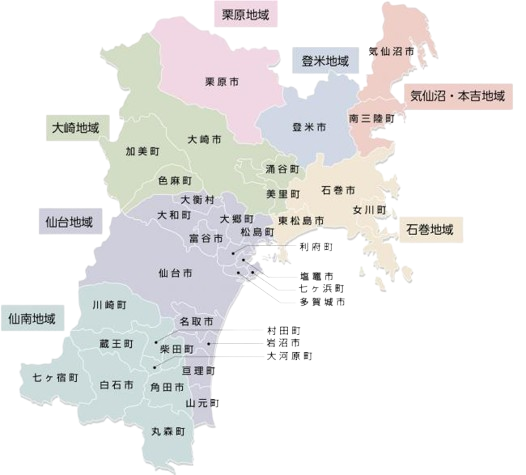 対応エリアの地図（宮城県・青森県）